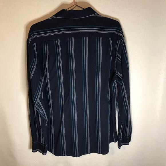 Tasso Elba Medium Dark Blue Striped Button Down Shirt - Picture 2 of 5